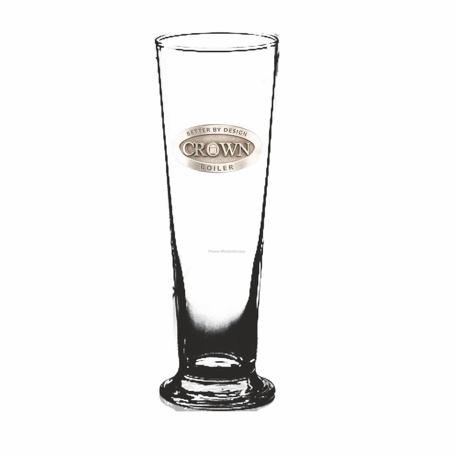 13 Oz. Crystal Pilsner Beer Glass W/ Straight Sides (Pewter Emblem)