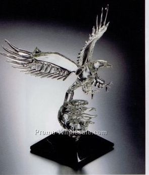 17"x9-1/2" Hand Blown Crystal Grandeur Eagle Sculpture W/ Marble Base