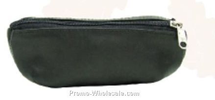 19cmx8cmx4cm Black Cowhide Double Zipper Spec Pouch W/Belt Loop