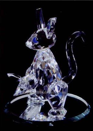 3-1/8" Optic Crystal Kangaroo Figurine W/ Baby Kangaroo In Pouch