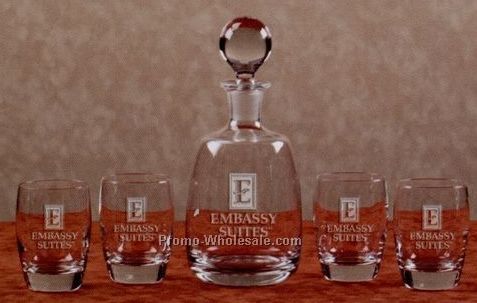 3/4 Liter Fade & Draw Collection Decanter Set W/ 4 Glasses