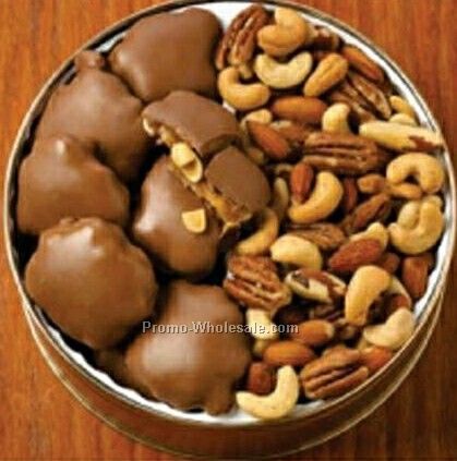 37 Oz. Peanut Clusters/ Deluxe Mix Nuts Custom Gift Tin