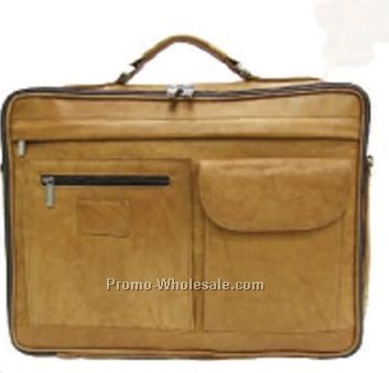 39cmx30cmx10cm Dark Brown Cowhide Briefcase W/2 Front Pockets