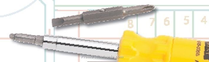 4 Bit Screwdriver W/ Yellow Grip Handle