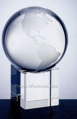 4"x5-3/4" Large Optical Crystal Globe Plain W/ Cube Base