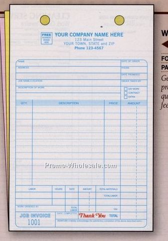 5-1/2"x8-1/2" 3 Part Work Order Register Form