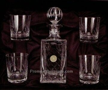 5 Piece Etched Crystal Decanter Set