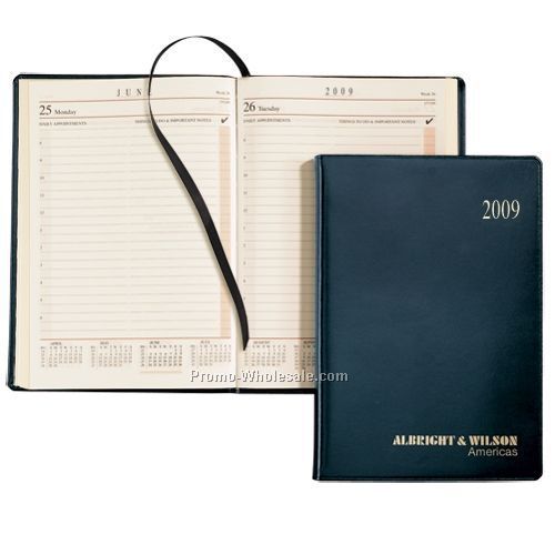 7-3/4"x5-1/2" Navy Blue Sun Graphix Bonded Leather Daily Desk Planner