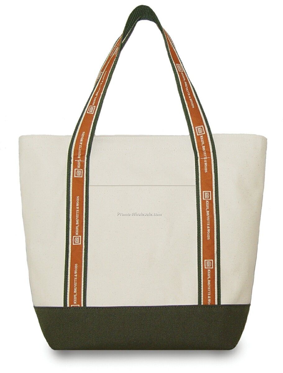 726m - Medium Two-tone Tote With Motif Woven Ribbon