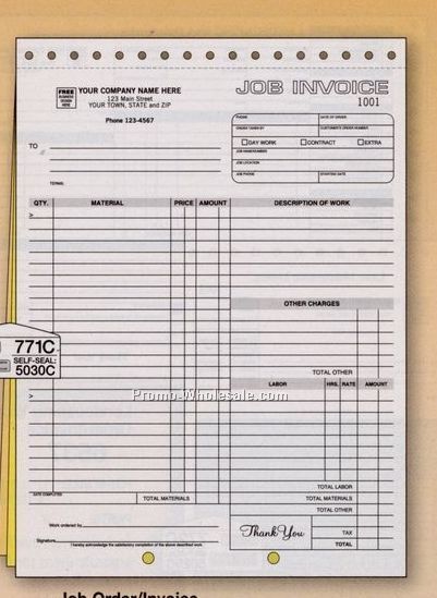 8-1/2"x11" 2 Part Carbonless Job Order/ Invoice