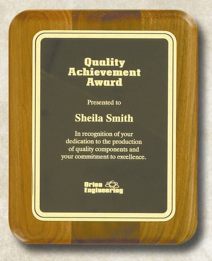 9" X 12" Genuine Walnut Elliptical Plaque W/ Rounded Corner Plate