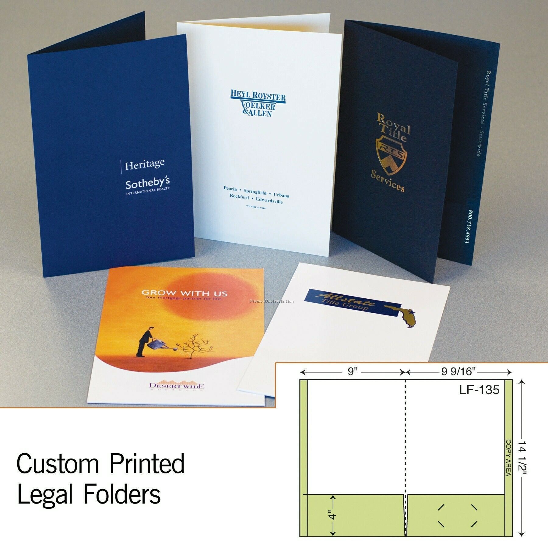 9"x14-1/2" Folder W/ 2 Reinforced Pockets & 3/8" Spine (2 Color)