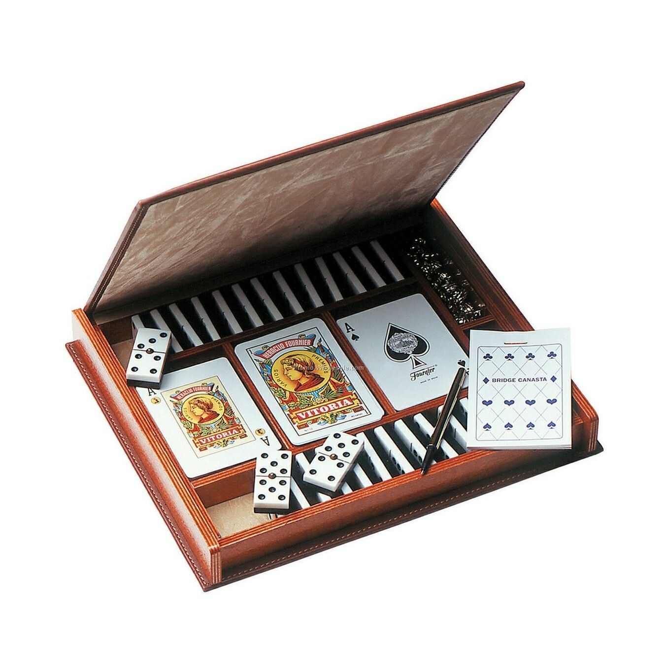 Assorted Games In Wood / Leather Box