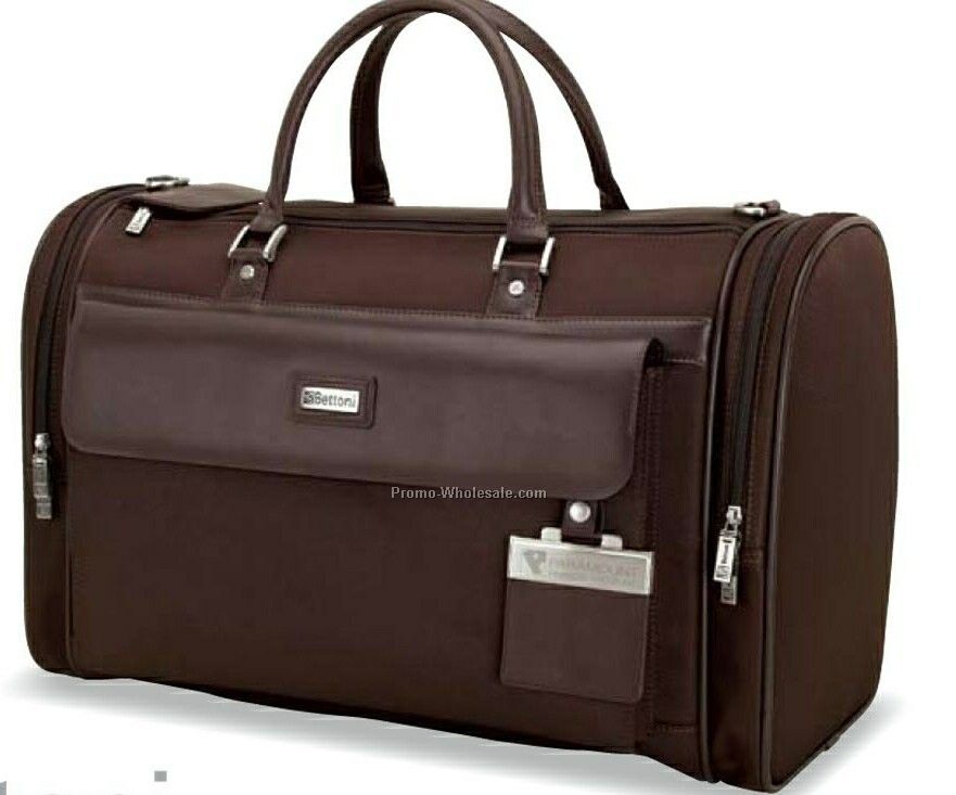 Bettoni Messina Dark Brown Leather Twill Nylon Travel Bag 21"x13"x10"