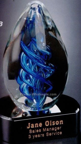 Blue Swirl Award On Black Base 5"