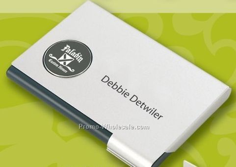 Business Card Case W/ Black Metal Round Plate (Pad Printed)