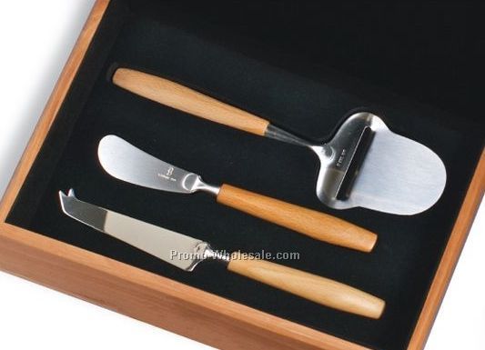 Cheese Knife Gift Set In Natural Wood Box