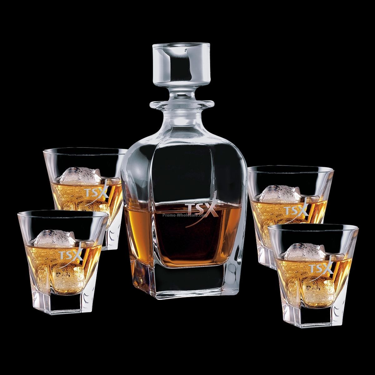 Chesswood Decanter & 4 On-the-rocks Glasses