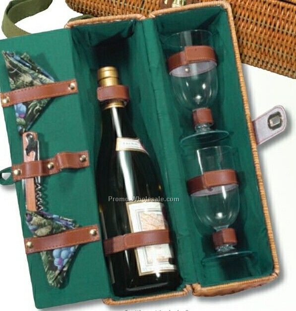 Deluxe Portable Wicker Case Wine Bottle Holder