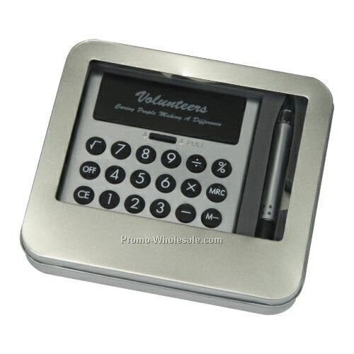 Flipper Calculator & Satin Silver Pen Gift Set