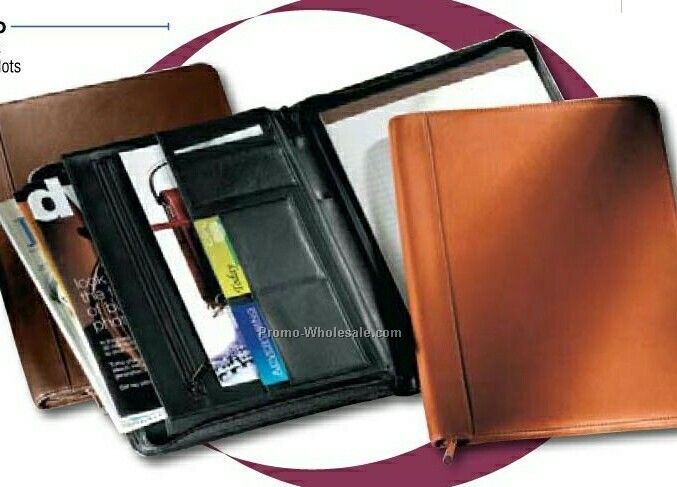 Genuine Leather Zip Around Writing Pad Holder/ Portfolio