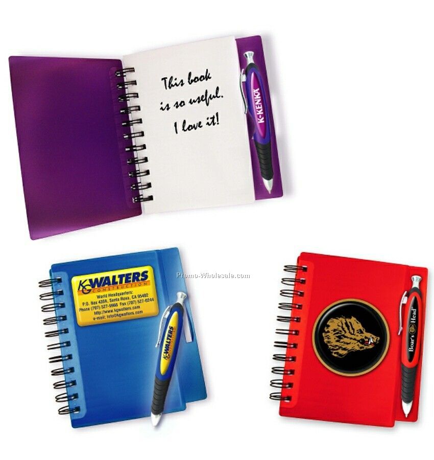 Hard Cover Spiral Notebook W/ Jumbo Dome Design Pen