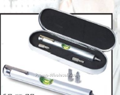 Matte Silver Executive Bit & Level Set In Tin Box