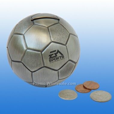 Pewter Finish Soccer Money Bank (Engraved)