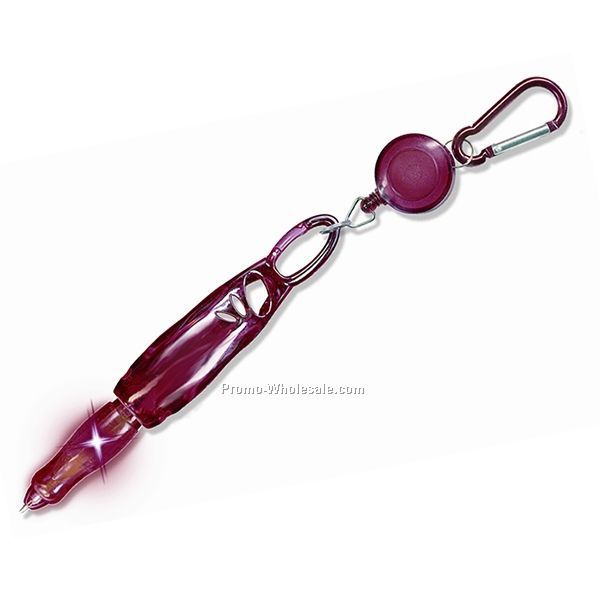 Red Light Up Pen W/ Carabiner Clip