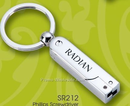 Shiny Nickel Key Holder & Phillips Screwdriver Tool (Laser Engraved)