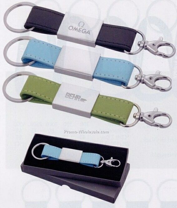 Silver Plated Leatherette Keychain With Clasp