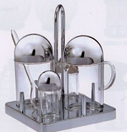 Sugar & Creamer Set, Salt & Pepper Shaker Set W/ Chrome Top & Holder