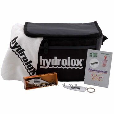 The Mini Cooler Kit With Lure, Towel, Sunscreen, Repellent & Key Chain