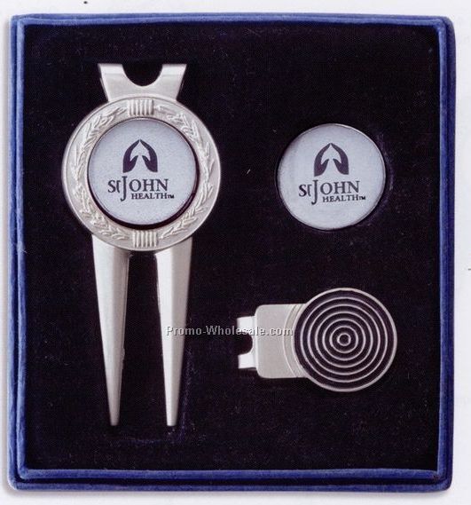 1-3/8"x3-1/8"x5/8" Divot Tool Repair Kit & Hat Clip Set W/ 2 Ball Markers