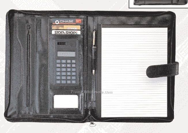 13-1/2"x10"x1" Full Zippered Portfolio W/ Calculator