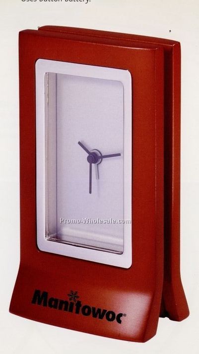 2-1/4"x4" Cherry Wood Finish Alarm Clock With Shiny Chrome Accents