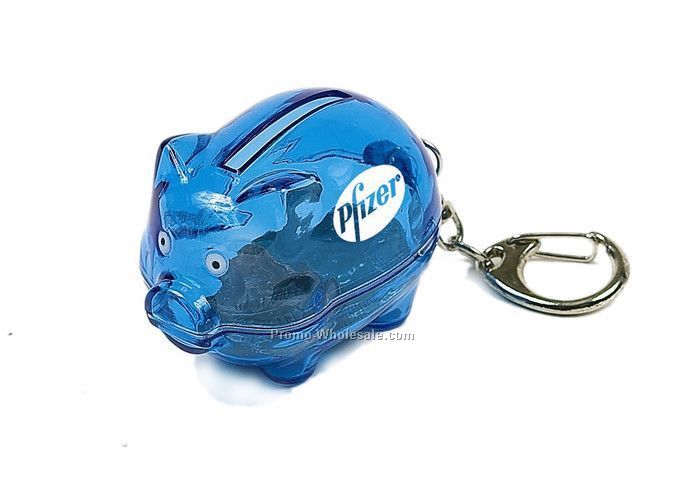 2"x1-1/4" Blue Piggy Bank Keychain