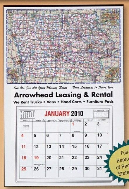 25"x38" Large Full Apron State Map Calendar (Iowa) - After 04/30/09