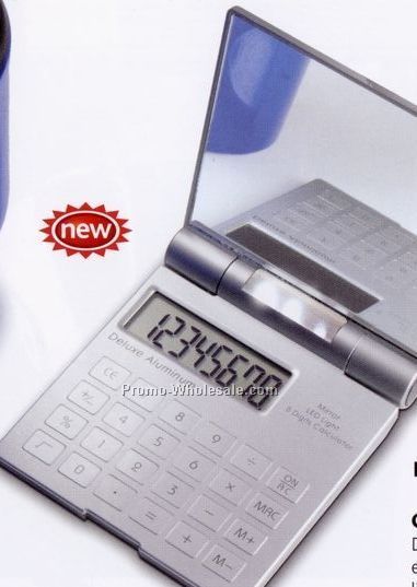 4"x3-1/2" Deluxe Aluminum Thin Flip-top Calculator With Mirror & LED Light