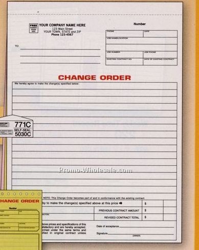 8-1/2"x11" White 3 Part Change Order Form