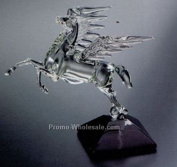 9-3/4"x10" Hand Blown Crystal Pegasus Sculpture W/ Marble Base