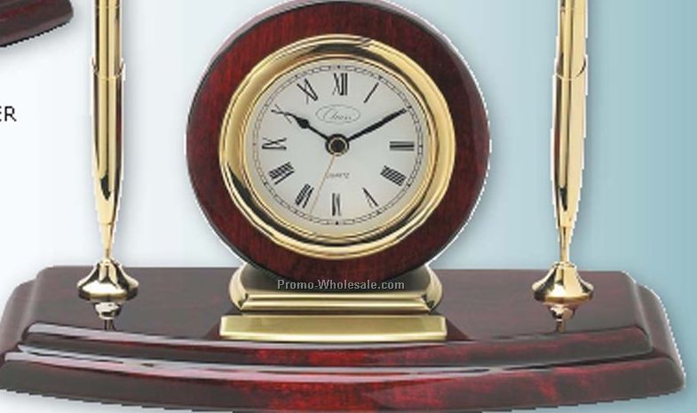 Ambassador Clock / Pen Holder With 2 Pens