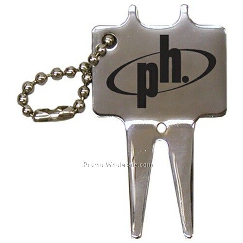 Bent Metal Golf Divot Tool W/ Bead Chain