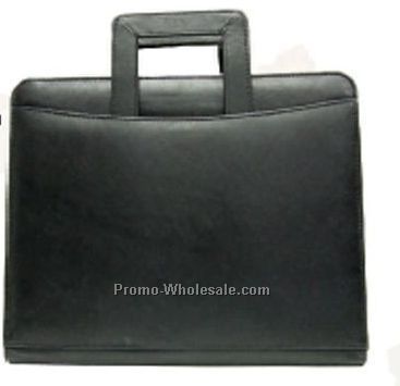 Black Zippered Leatherette 3-ring Binder W/ Slide-in Handles