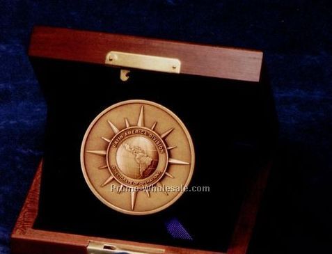 Cherrywood 6"x6" Box For 3" Medal With Blue Velvet Insert