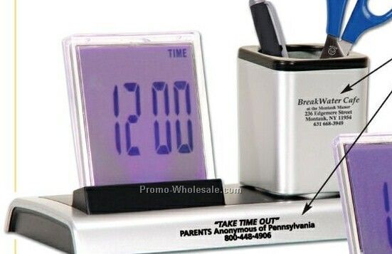 Colorful LED Clock With Square Pencil Holder