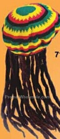 Cotton Crochet Rasta Tam W/ Dread Locks Attached (One Size Fit Most)