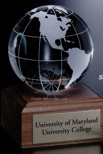 Crystal Galaxy Globe Award On Walnut Base 3-1/8"