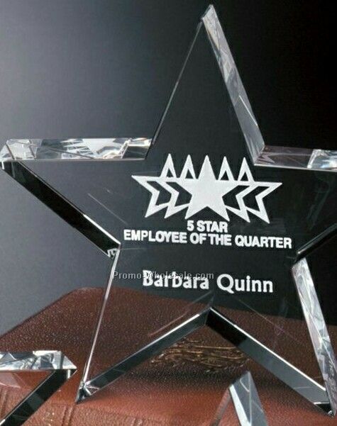 Crystal Tapered Star Award On Rectangle Base 6"