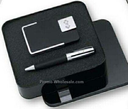 Ensemble Ballpoint Pen W/ Business Card Case Gift Set